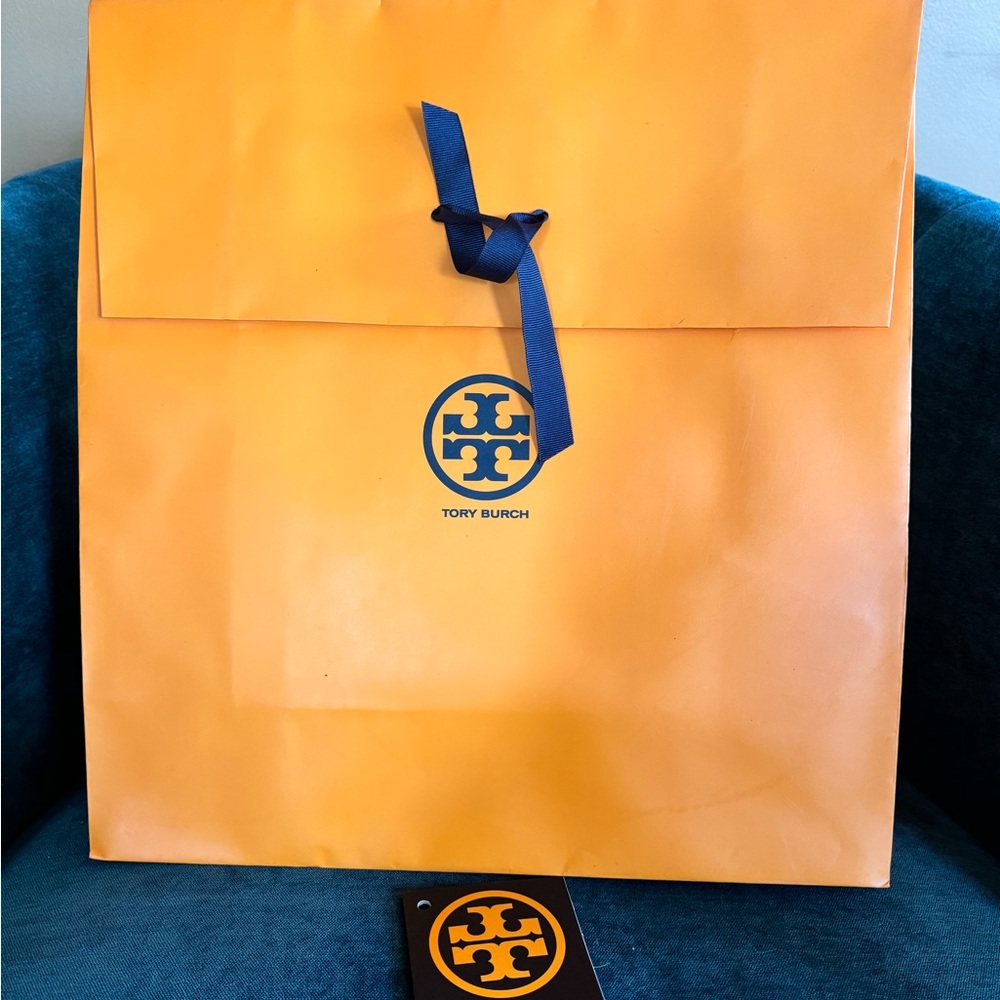 Tory Burch Gift Bag 16” x 15”x 6” Ribbon Gift Tag